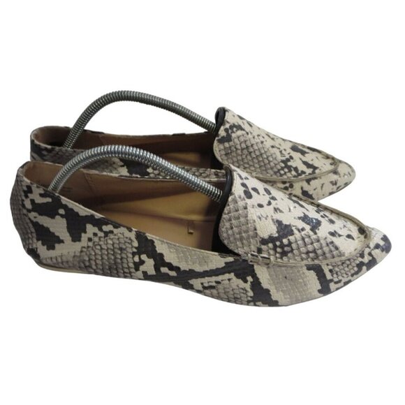 Express Snake Loafers Cream White Black Pointed Toe Slip On Womens Size 10 - Picture 1 of 7